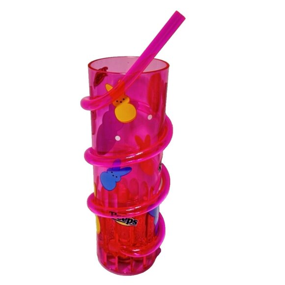 Kids Peeps Cup With Straw Light Up Activated Push Button Pink Colourful Bunnies - Picture 2 of 6